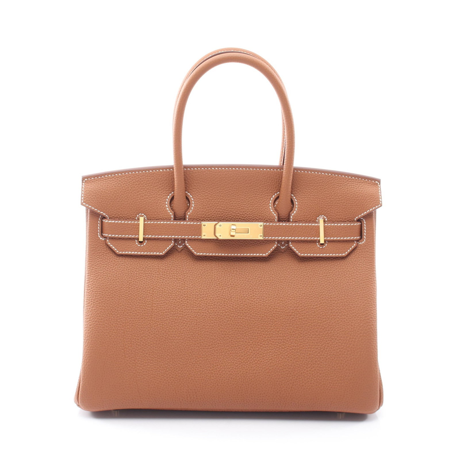 Hermes Birkin 30 Gold: Brown Togo Birkin 30 with gold-tone hardware, padlock, crochet, and keys.