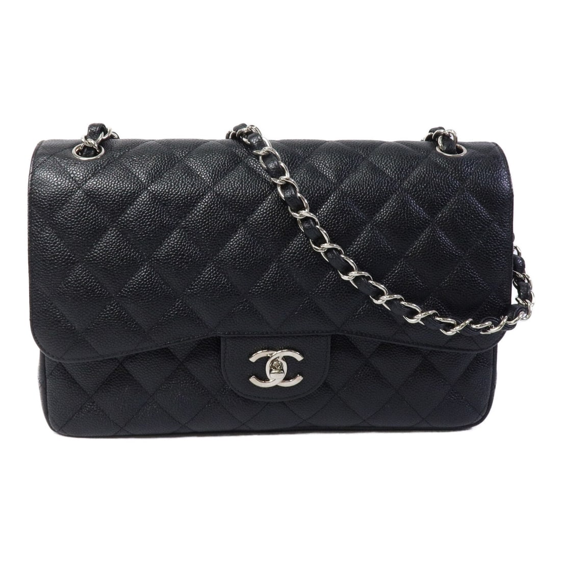 Chanel Large Classic Chain Black: Black calfskin classic chain shoulder bag with storage bag, guarantee, and hologram sticker.