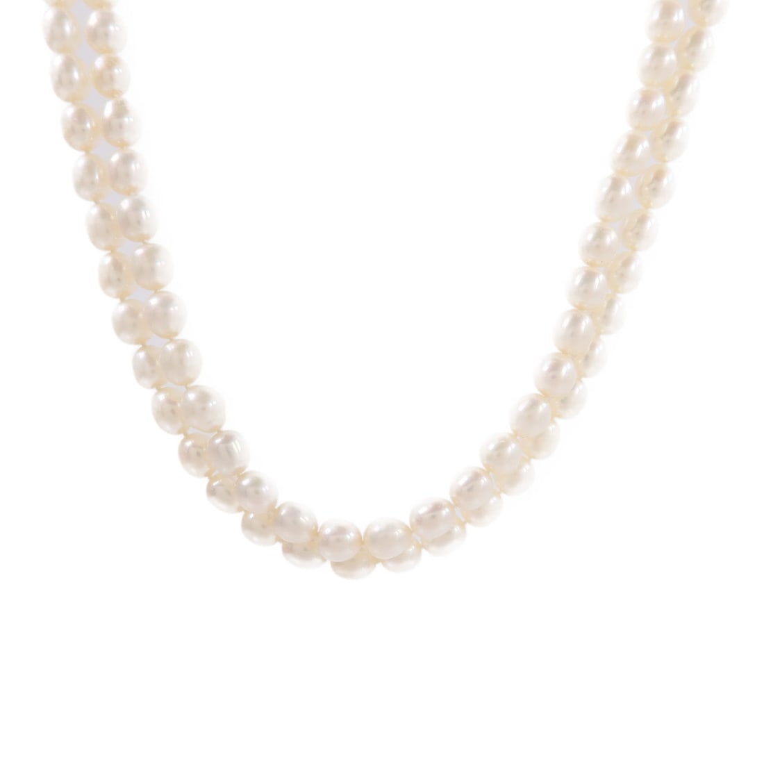 Pearl Necklace 14K Yellow Gold: White and gold pearl necklace in 14K yellow gold; neck 48cm; 47.97g.
