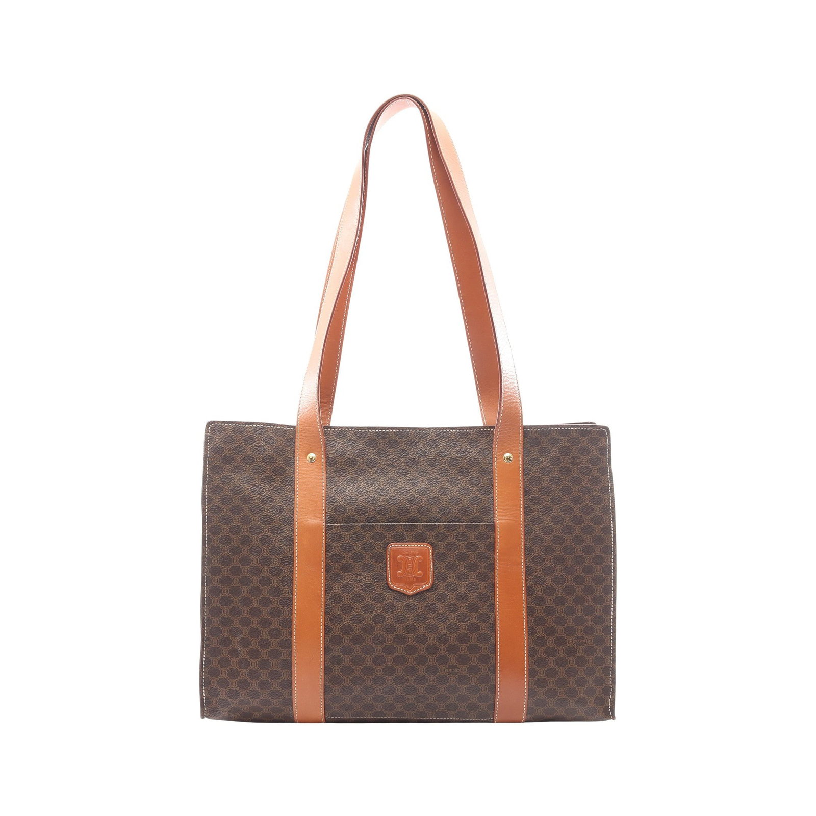 Celine Macadam Tote Dark Brown: Dark brown and light brown PVC and leather shoulder tote.