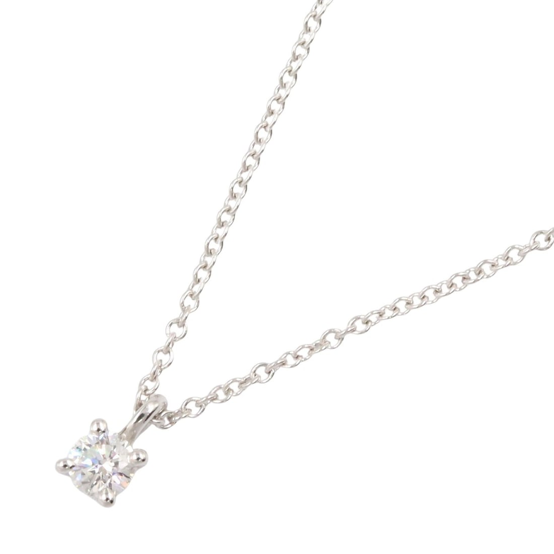 Tiffany Solitaire Diamond PT950 Necklace: Tiffany & Co. Solitaire necklace in PT950 with diamond. Platinum and clear color. Length 40cm; charm 0.32 x 0.32cm. Accessories: none.