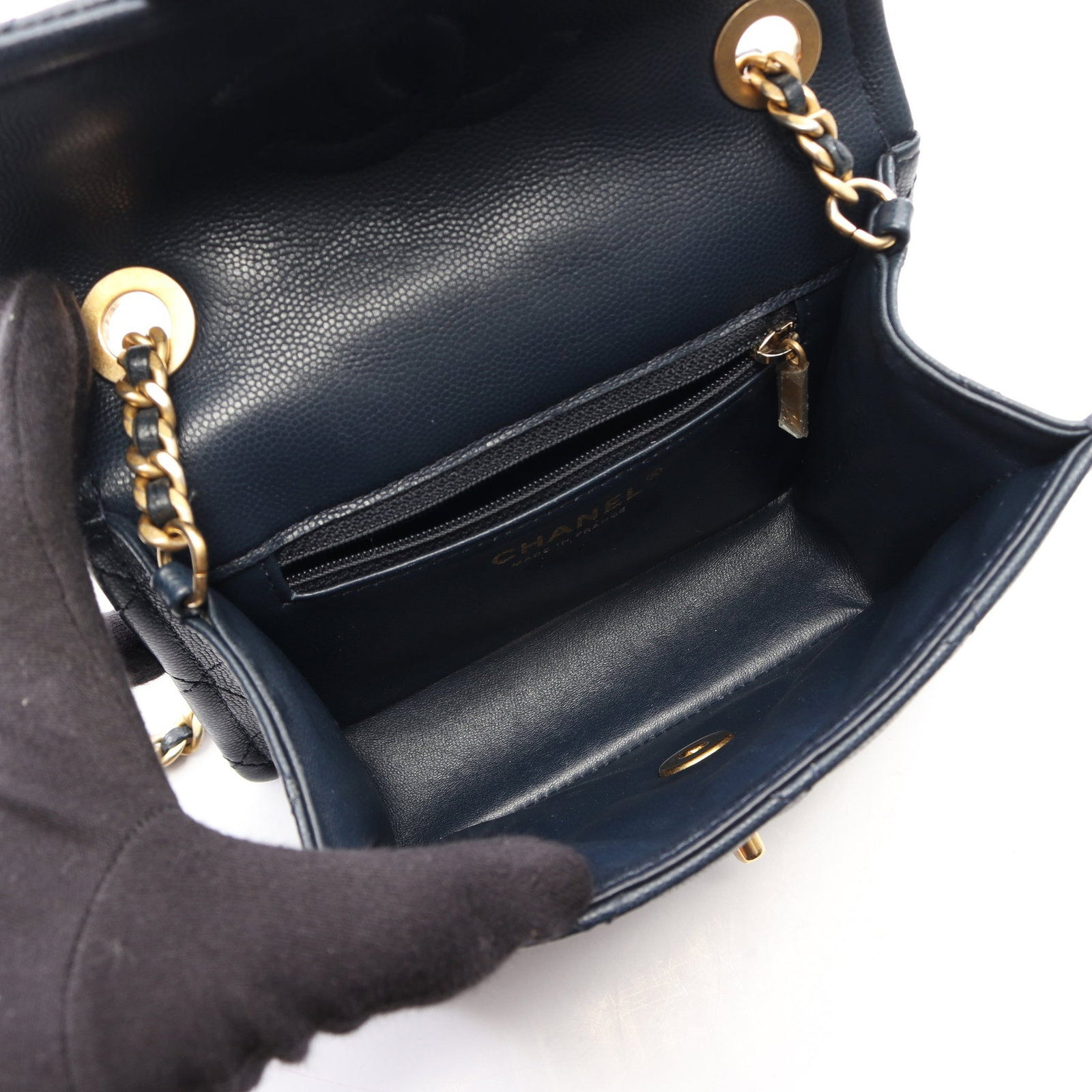 Chanel Caviar Chain Navy - 3