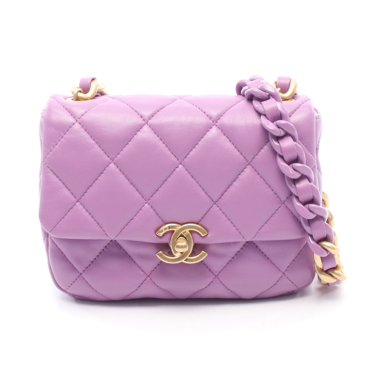 Chanel Mini Matelasse Purple: Purple leather mini chain shoulder bag.