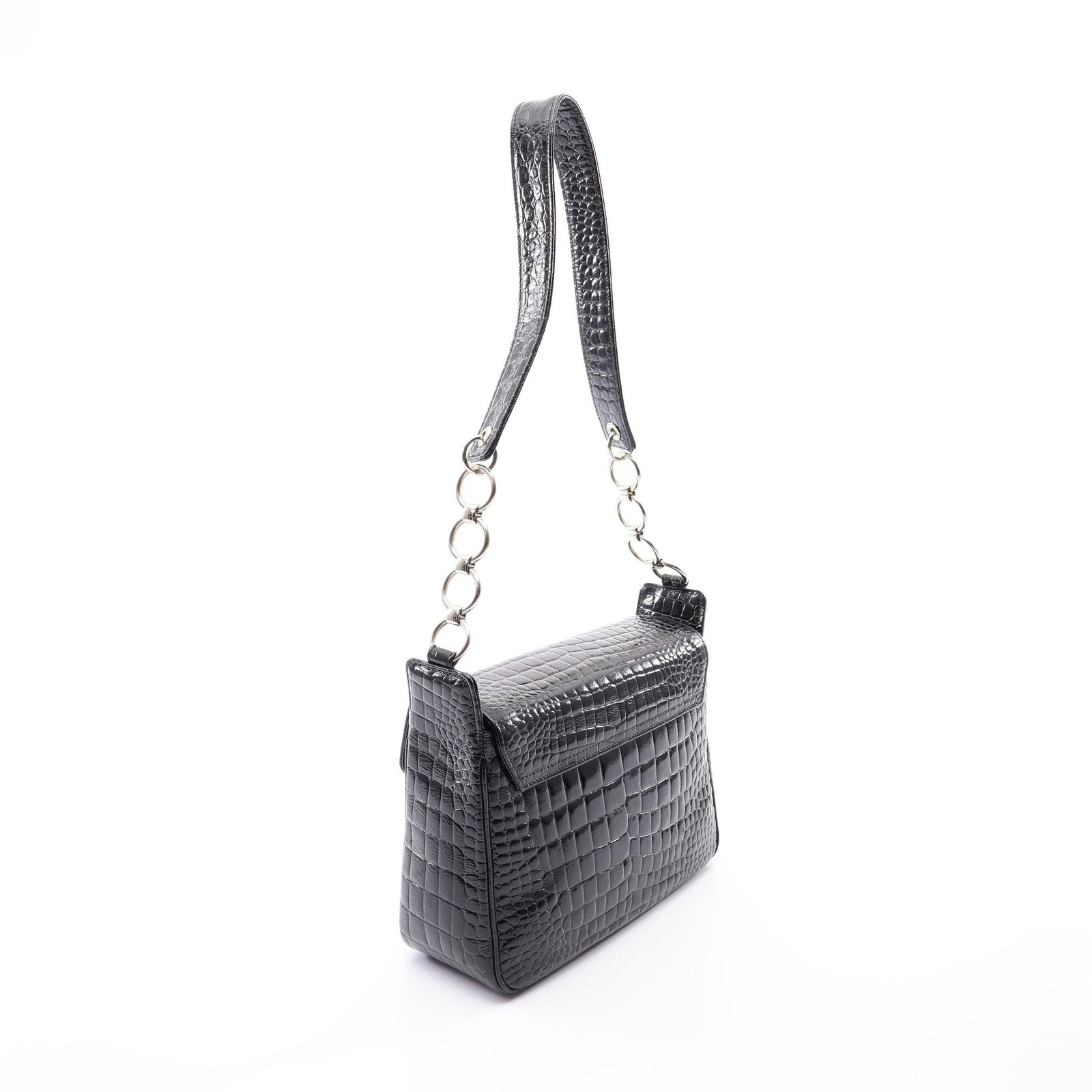 YSL Croc Embossed Chain Black - 2