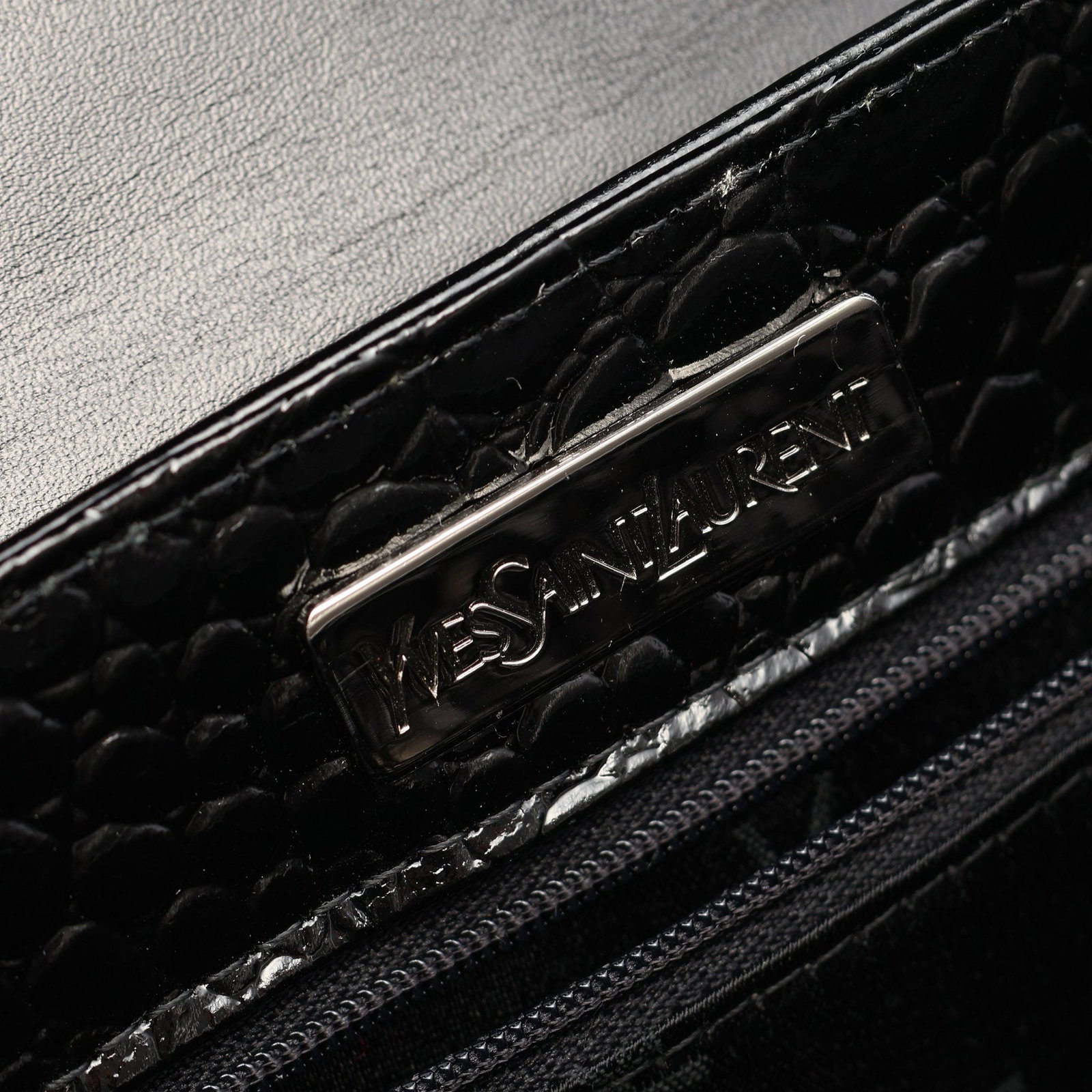 YSL Croc Embossed Chain Black - 4