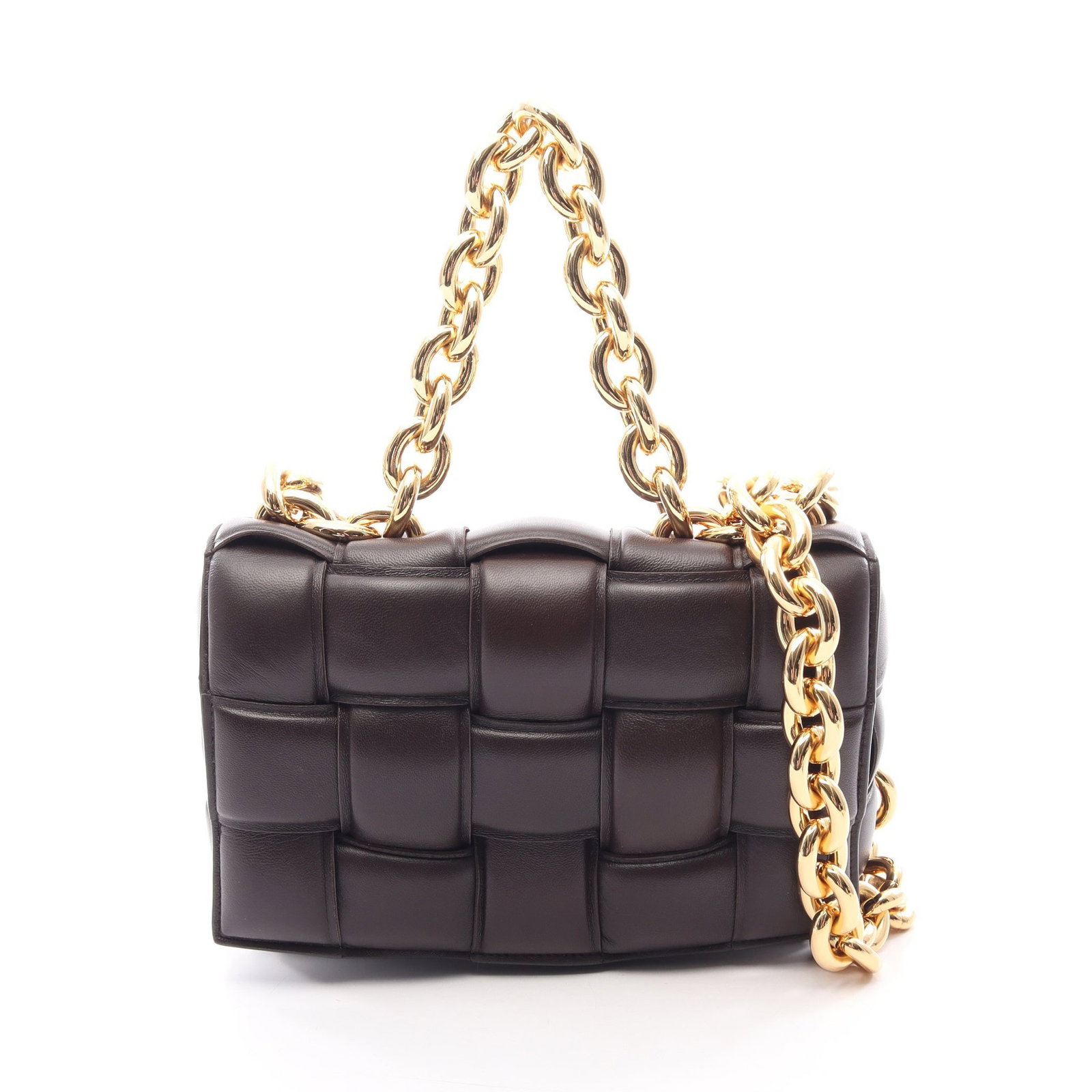 Bottega Veneta Chain Cassette Brown: Dark brown leather 2-way chain shoulder bag.