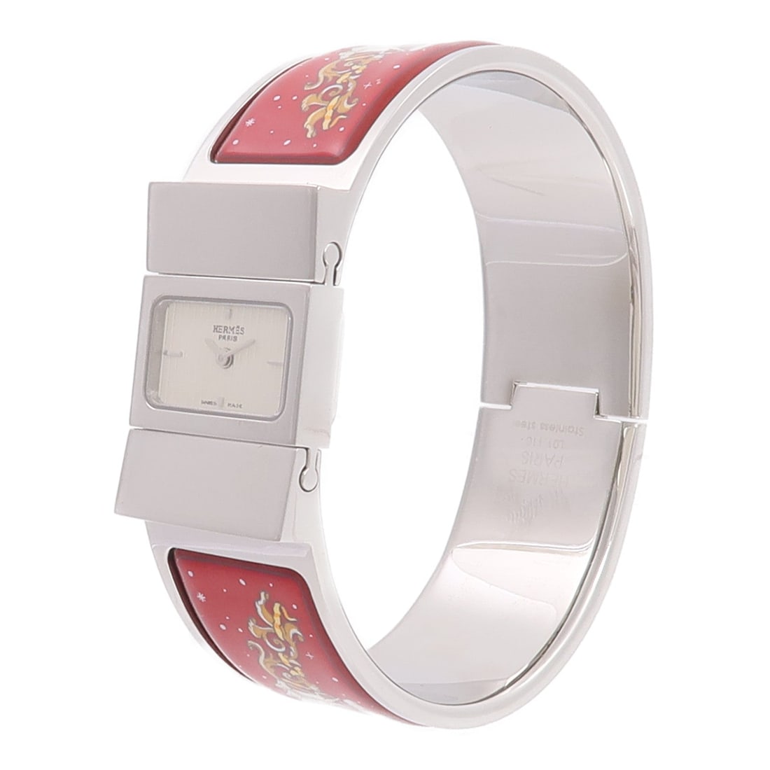 Hermes Loquet Bangle Quartz SS Silver - 4