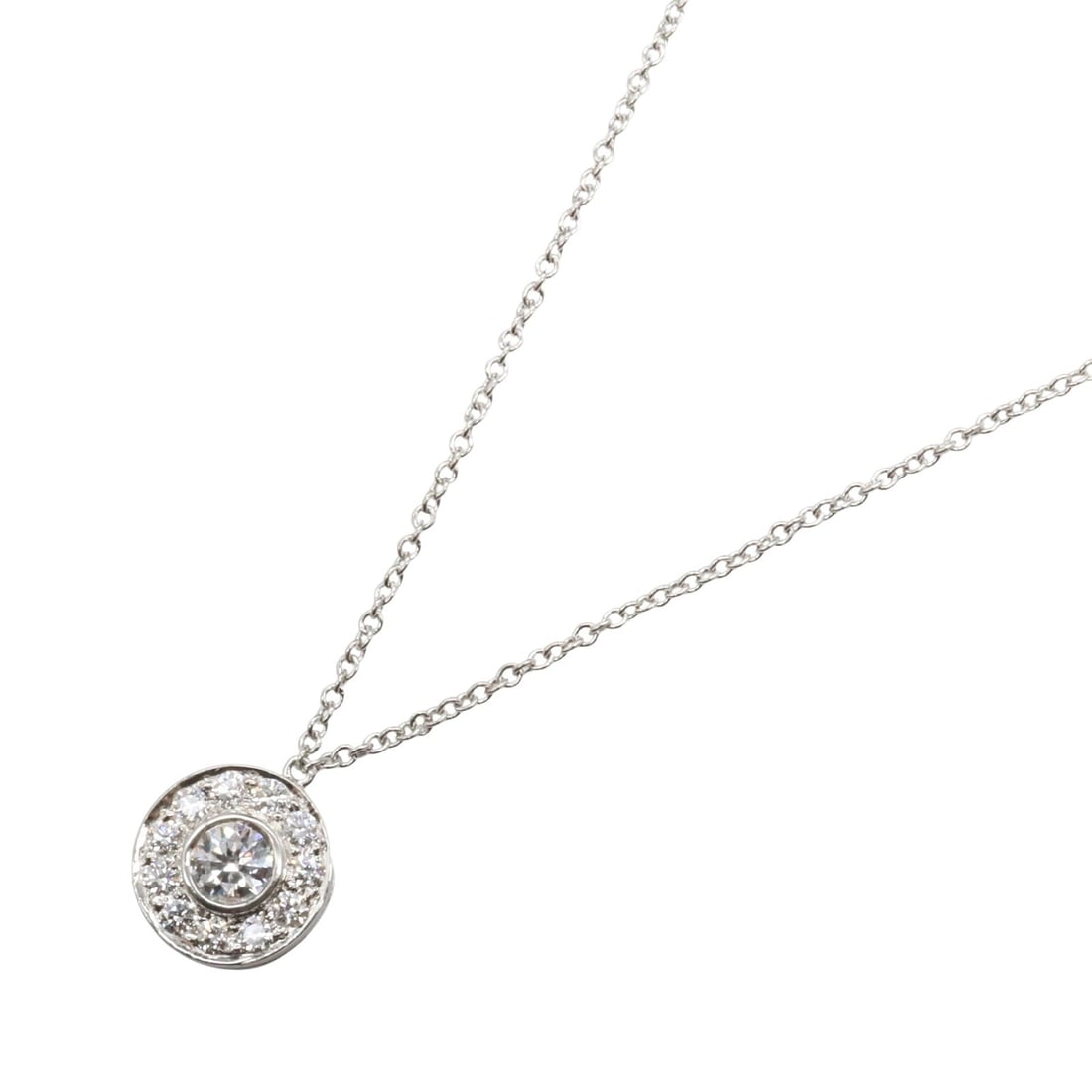 Tiffany Circlet Diamond Platinum Necklace: Platinum and clear Circlet diamond necklace in Pt950; length 40cm; charm 0.87 x 0.87cm.