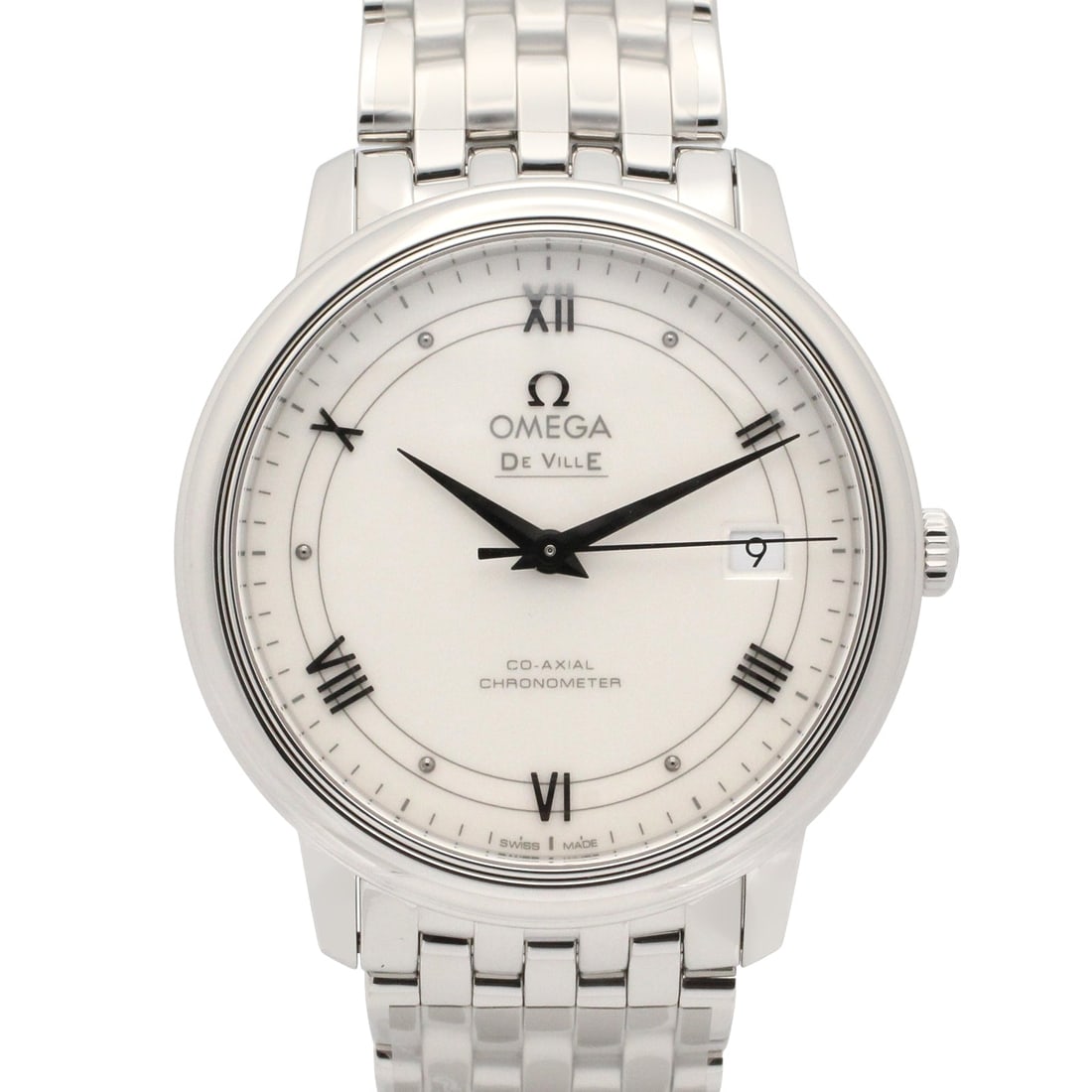 Omega De Ville Prestige Auto SS White: Omega De Ville Prestige men's watch with automatic winding in stainless steel, white color. Includes storage box and guarantee. Arm circumference 17.5cm.