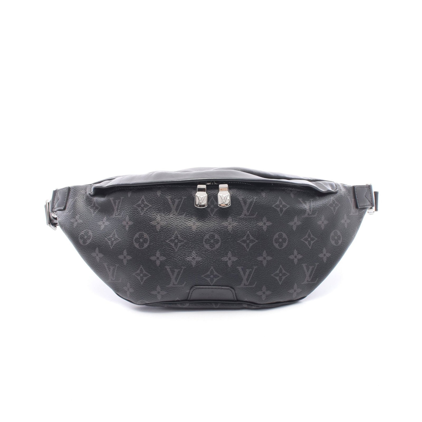 Louis Vuitton Discovery Bum Bag PM: PVC leather body waist bag in black. H 16 cm; W upper 31 cm, bottom 17 cm, max 38 cm; D 8 cm; strap 56-94 cm. No accessories.