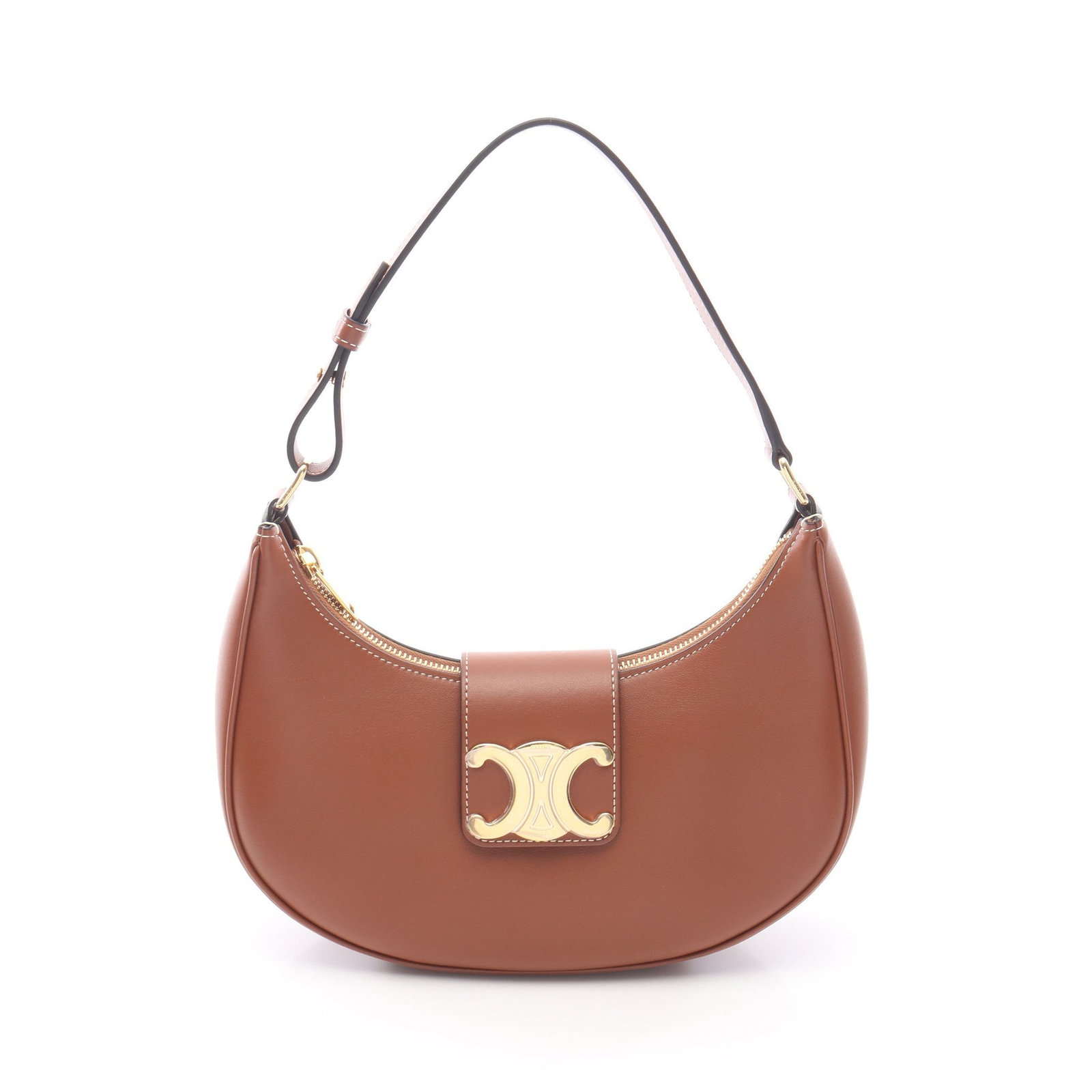 Celine Ava Triomphe Medium Brown: Leather one shoulder bag in brown. Includes storage bags. H 13 cm; W upper 22 cm; D 7 cm; strap 37 cm; strap drop 20 cm.