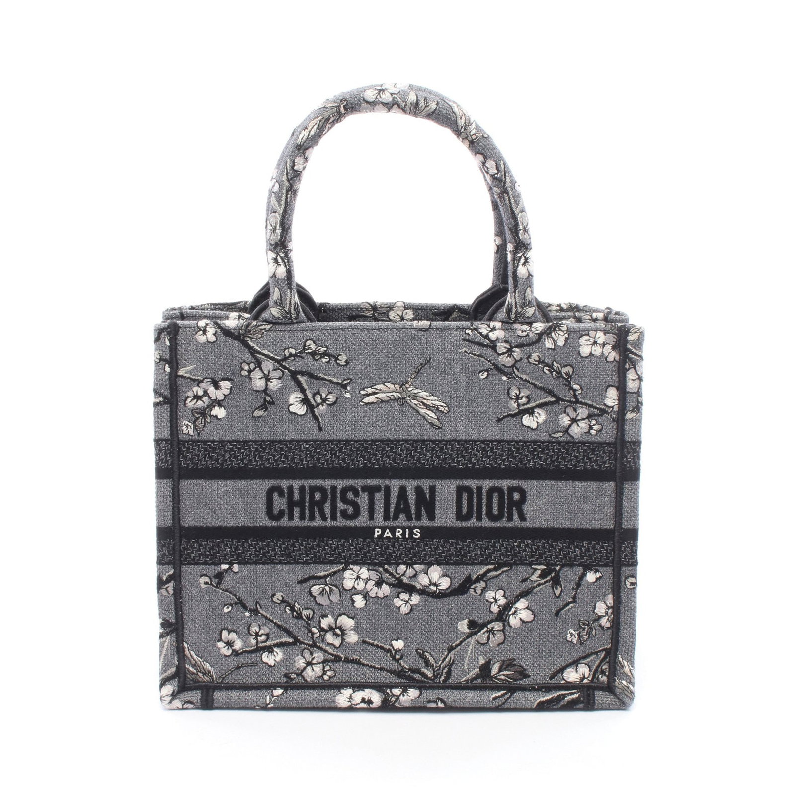 Christian Dior Book Tote Small: Canvas handbag tote in gray, black, and white. H 22 cm; W 27 cm; D 13 cm; handle 31 cm. No accessories.