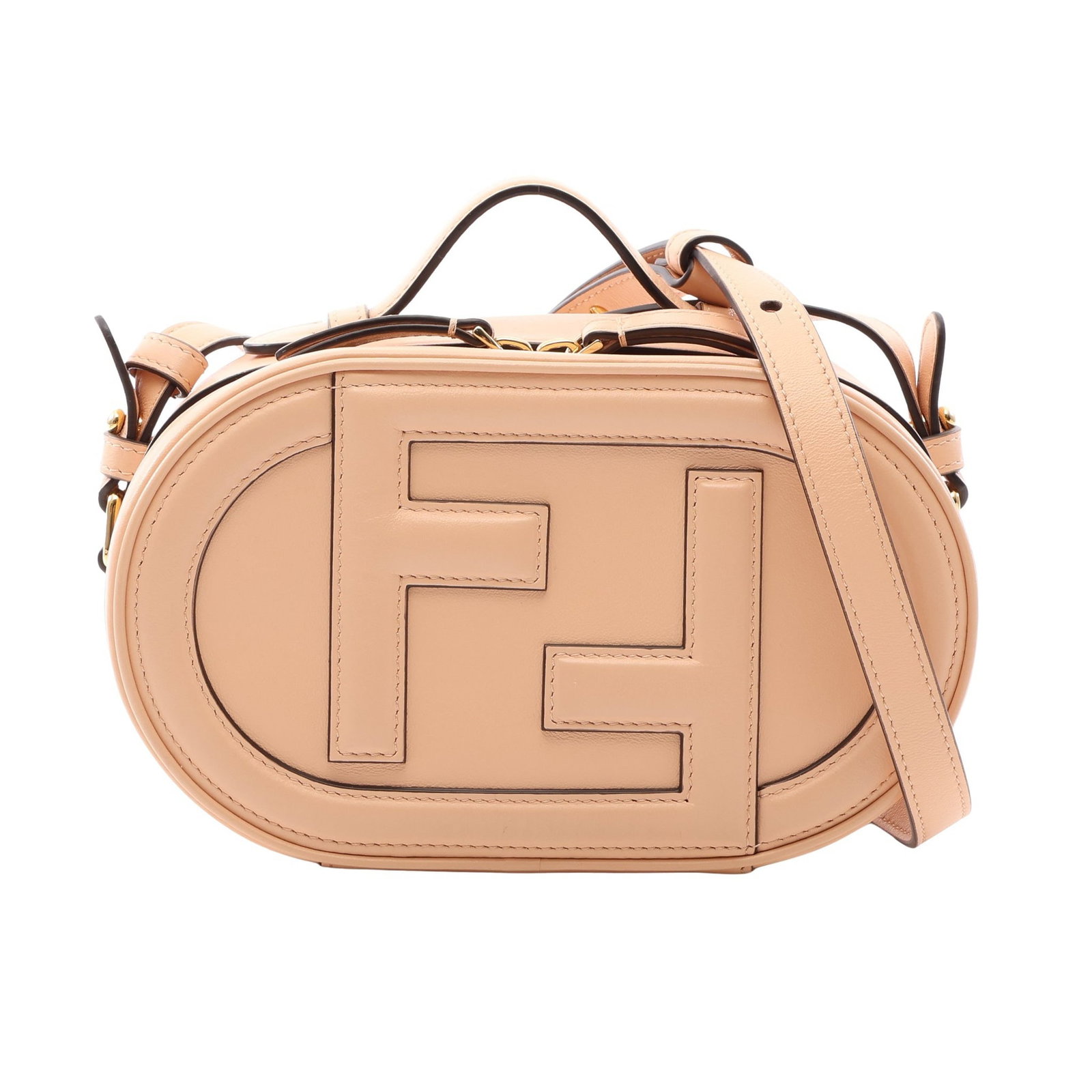 Fendi O'Lock Small Camera Pink Beige: Leather handbag in pink beige. H 12.5 cm; W center 21 cm; D 6.5 cm; strap 99-109 cm; handle 2.5 cm; size 10 cm. No accessories.