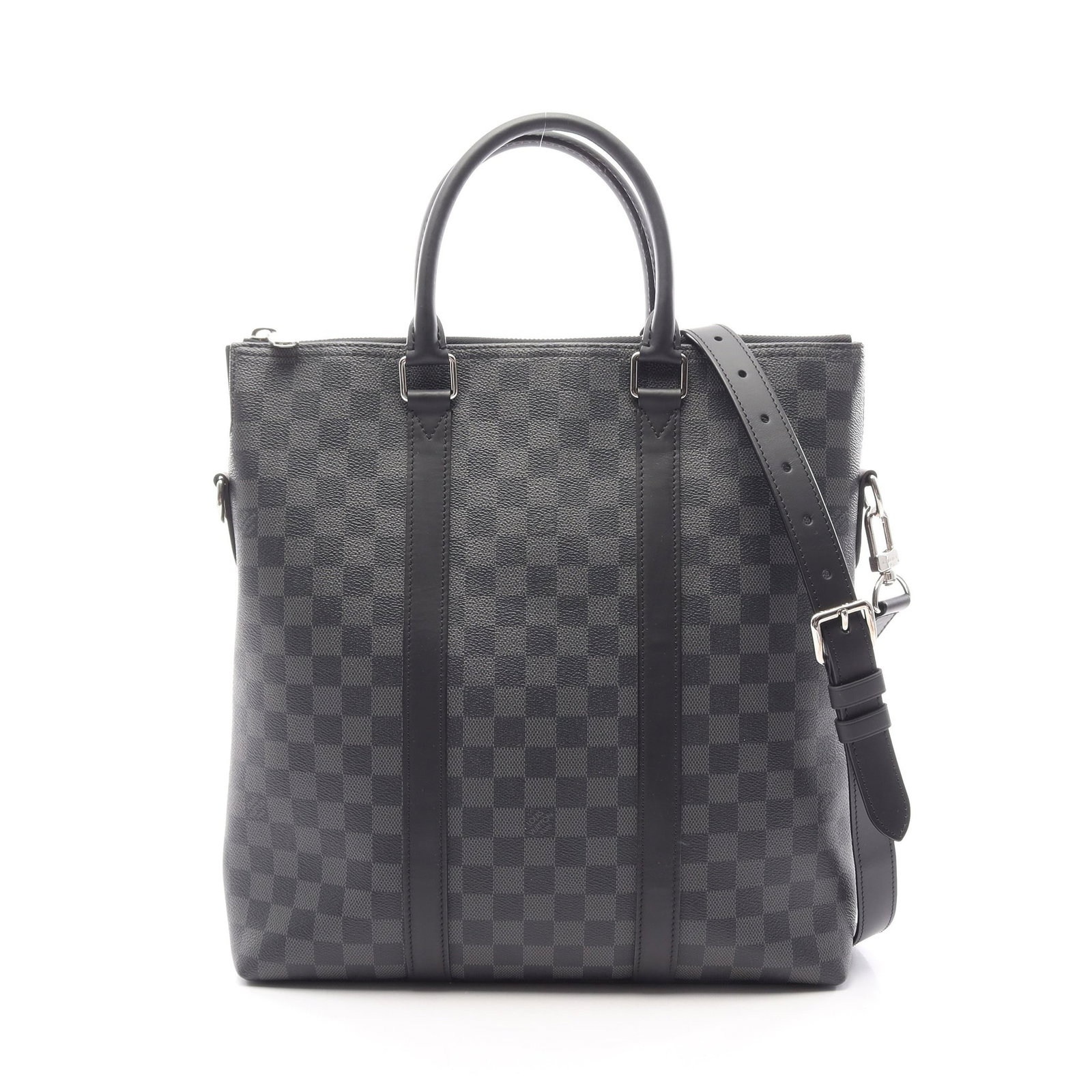 Louis Vuitton Anton Graphite Tote: Black Damier Graphite PVC leather 2WAY tote. Includes shoulder strap. RFID. Size 36 x 36/36 x 8.5 cm, strap 107 to 131 cm, handle 39 cm.