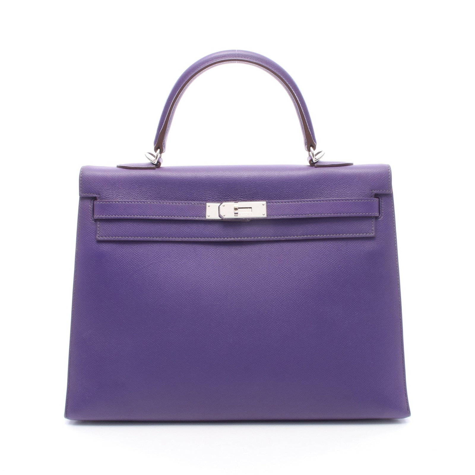 Hermes Kelly 35 Ultra Violet: Purple Veau Epsom Kelly 35 outside sewing 2WAY handbag with silver hardware. ?P engraved, manufactured around 2012. Includes shoulder strap, crochet, padlock and 2 keys. Size 25 x 31/35 x 12 cm,