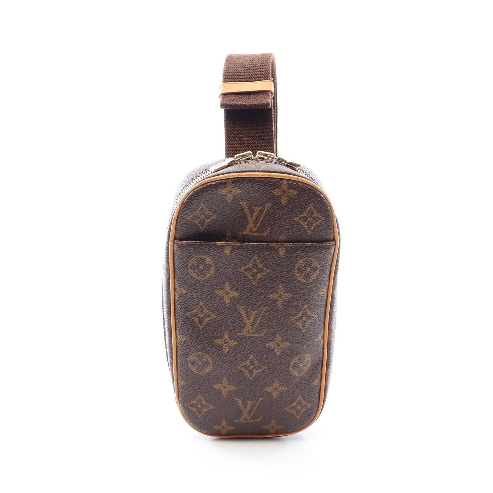Louis Vuitton Pochette Ganju Bag: Brown Monogram PVC leather body bag. No accessories. Size 22 x 12/12 x 5 cm, max strap 118 cm.