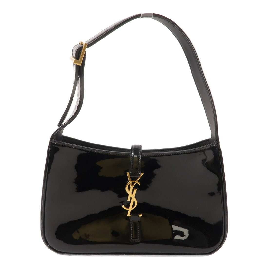 Saint Laurent Le 5 A 7 Black: Black patent leather Le 5 A 7 shoulder bag with gold hardware. Includes storage bags. Size 25 x 15 x 6 cm, shoulder 43 to 48 cm.