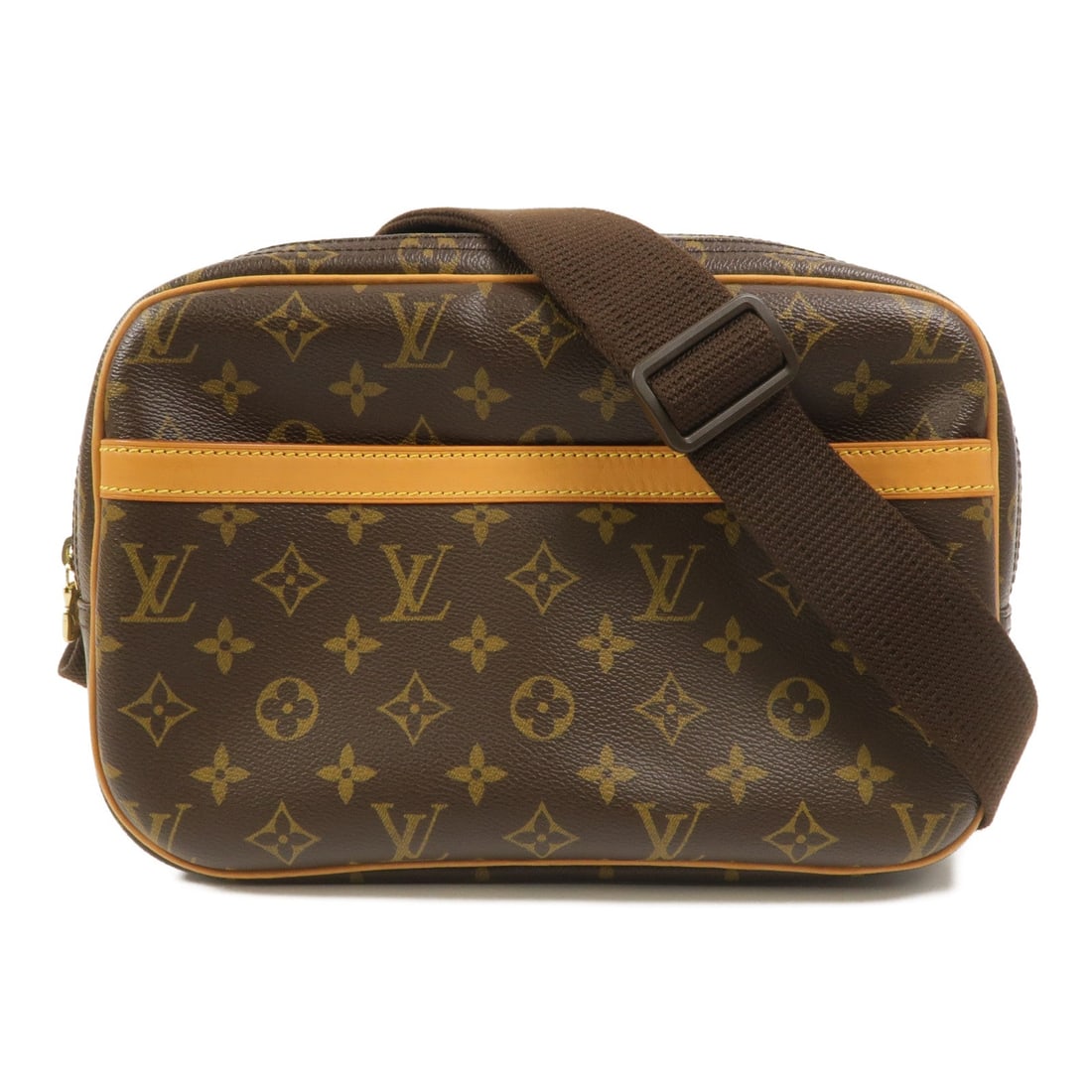 LV Reporter PM Monogram Bag: Brown Monogram PVC coated canvas Reporter PM shoulder bag with gold hardware. Includes storage bags. Size 28 x 20 x 10 cm, shoulder 74 to 130 cm.