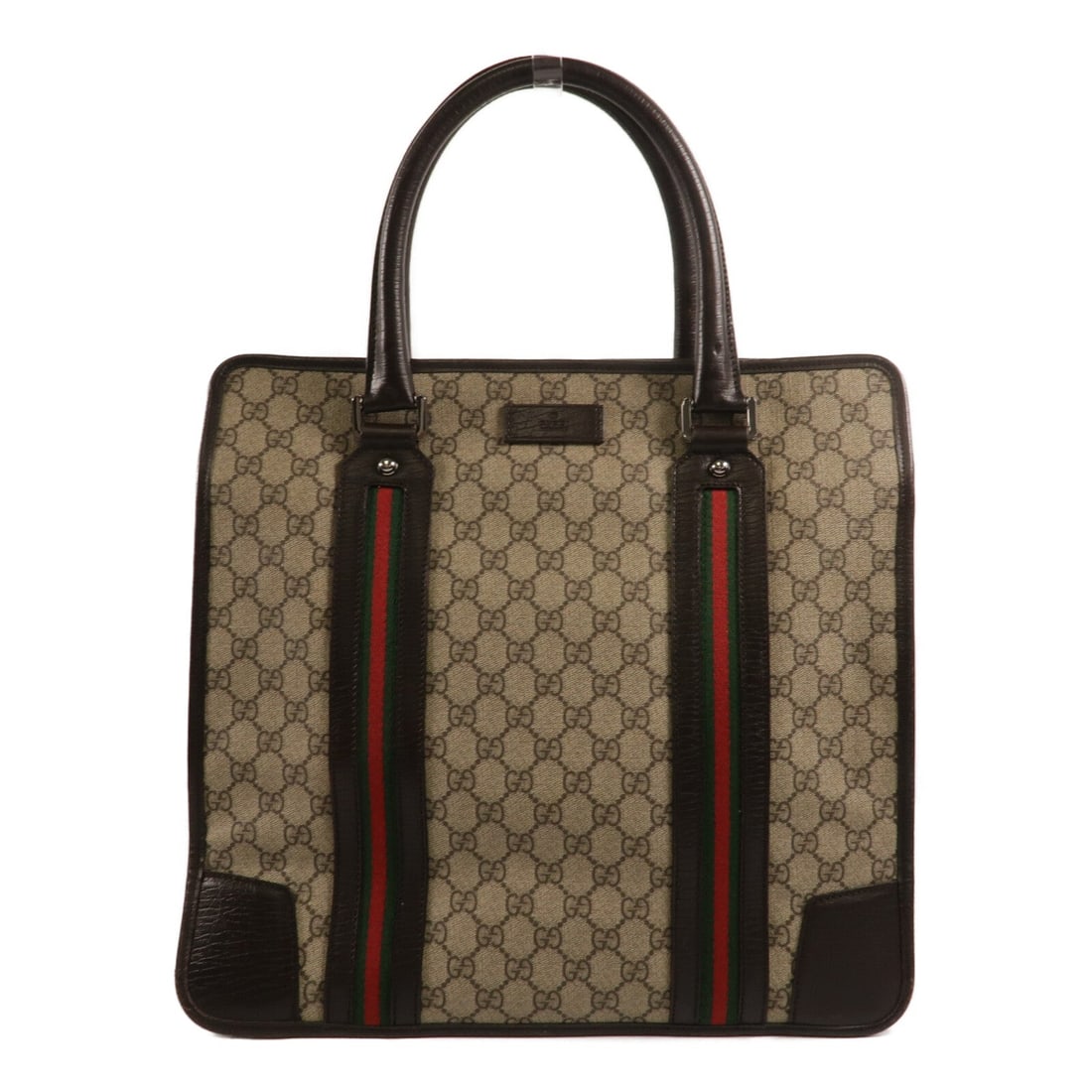 Gucci Sherry Tote Brown: Brown PVC coated canvas Sherry shoulder tote bag with silver hardware. Includes storage bags. Size 39 x 37 x 18 cm, handle 47 cm.
