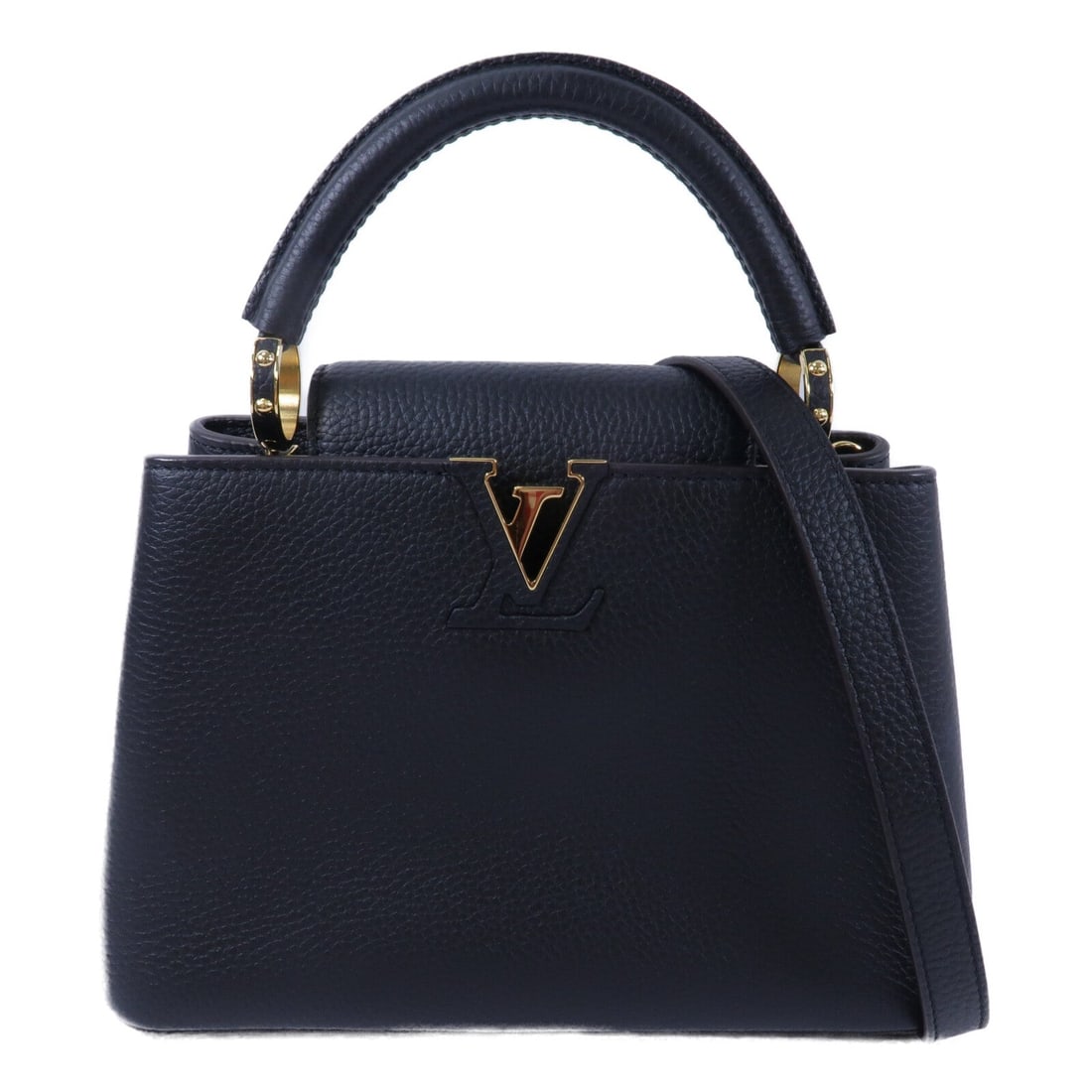 Louis Vuitton Capucines BB Black: Calfskin 2 way shoulder bag in black with GHW. Includes storage bags and shoulder strap. Size 27 x 18 x 9 cm; handle 31 cm; shoulder 113 cm.