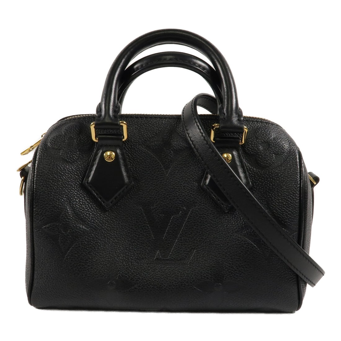 LV Speedy 20 Empreinte Black: Black Monogram Empreinte calfskin Speedy Bandouliere 20 shoulder bag with silver hardware. Includes shoulder strap, key and padlock. RFID. Size 20 x 16 x 11 cm, handle 23 cm, handle drop 7 cm,