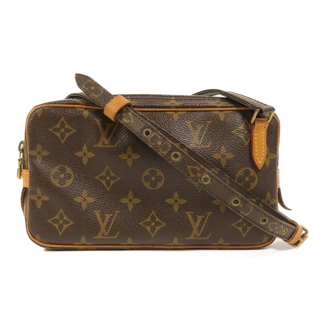 Louis Vuitton Marly Bandouliere Monogram: Monogram PVC coated canvas shoulder bag in brown with GHW. Includes storage bags. Size 22 x 12.5 x 4.5 cm; shoulder 115-123 cm.