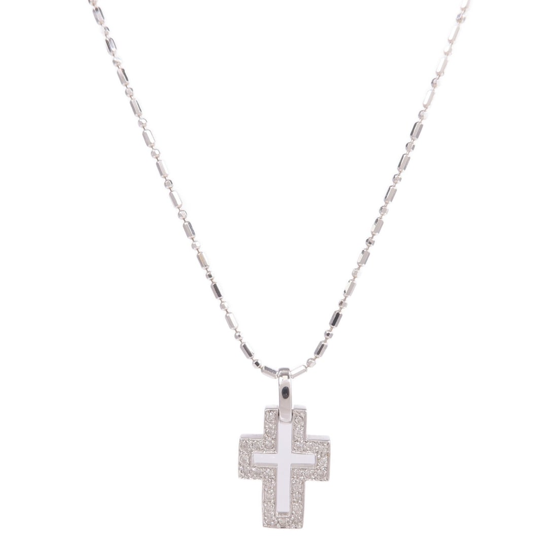 Diamond Necklace 18K White Gold: Clear diamond necklace in 18K white gold; neck 39cm; motif 11 x 20mm; 4.53g.