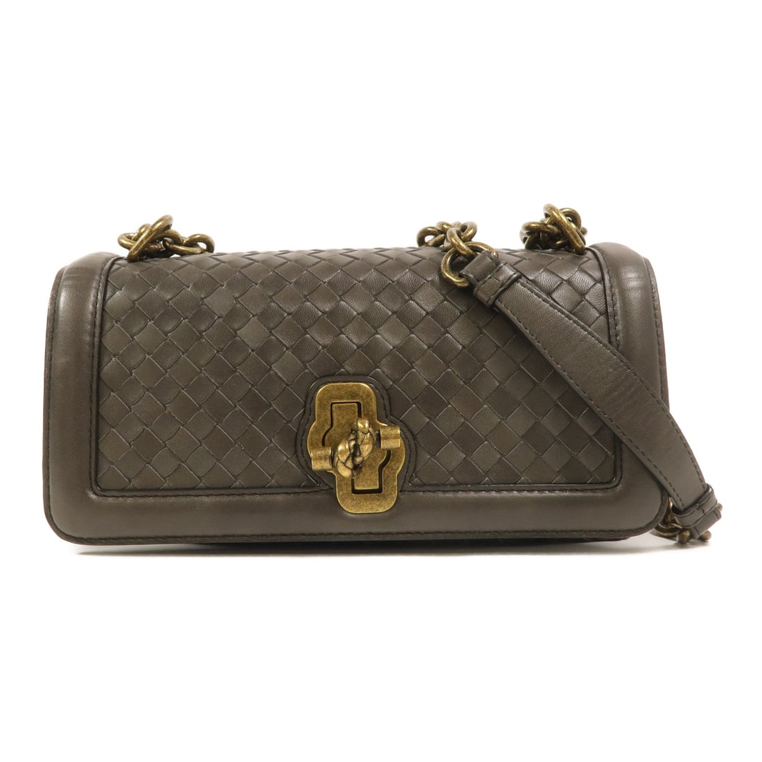 Bottega Olimpia Green Bag: Green lambskin leather Olimpia shoulder bag with gold hardware. Includes storage bags. Size 24 x 15 x 10 cm, shoulder 68 to 115 cm.