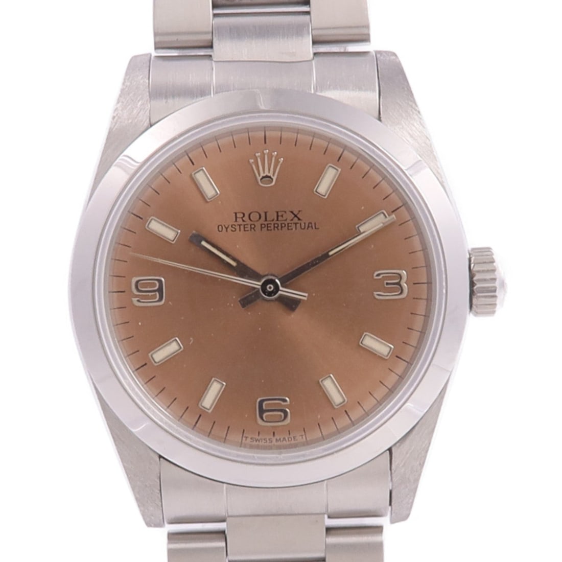 Rolex Oyster Perpetual Auto SS Pink: Automatic watch in stainless steel, pink color. Accessories: storage box, guarantee, case, piece. Case diameter 31mm; arm circumference 17.5cm; band width 14-17mm.