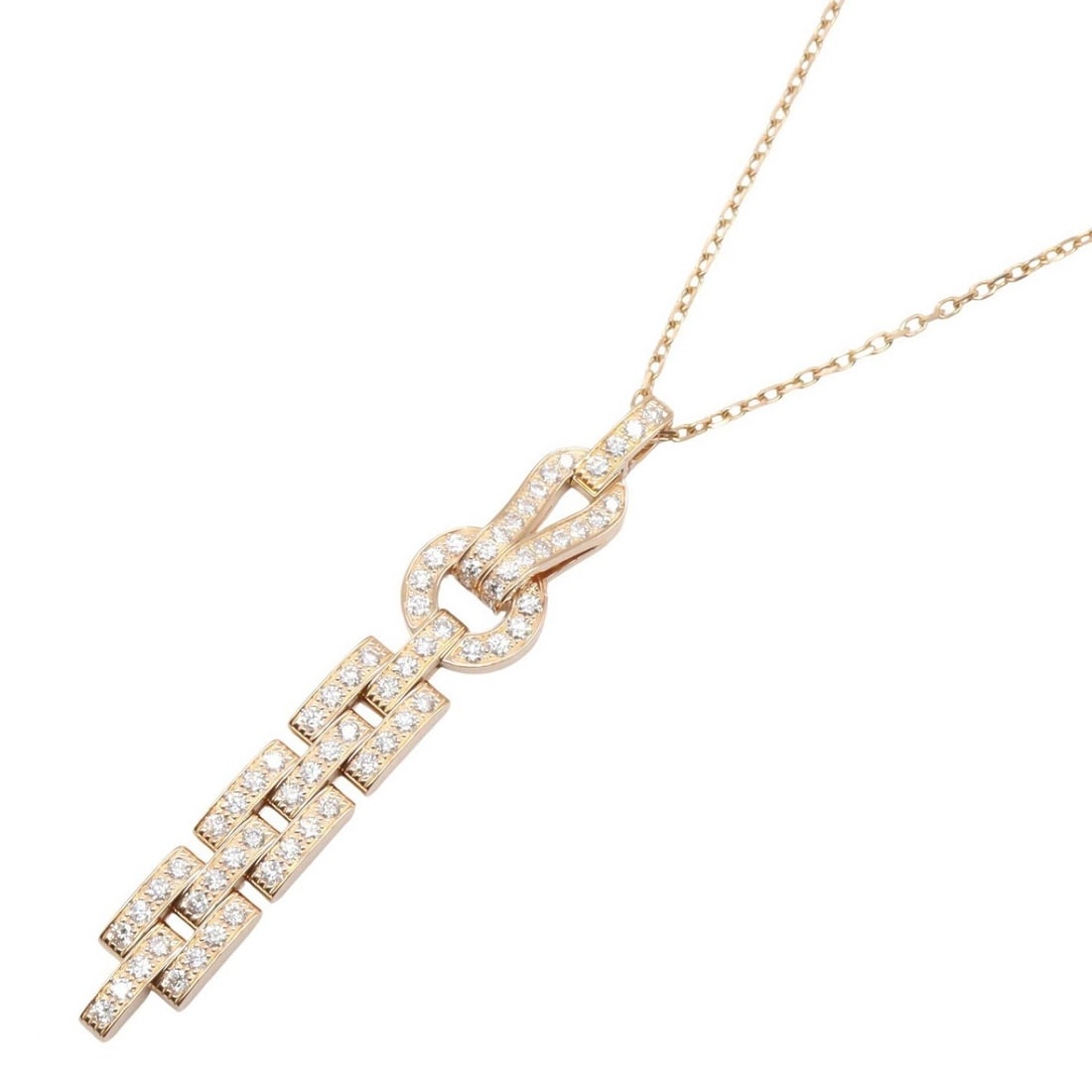 Cartier Agraffe Diamond Necklace K18PG: Color: Gold / Clear; Material: K18PG (Rose Gold), diamond; Neck: 44.5cm; Motif: 11mm x 65mm; Weight: 19.1g; Accessories: Repair certificate.