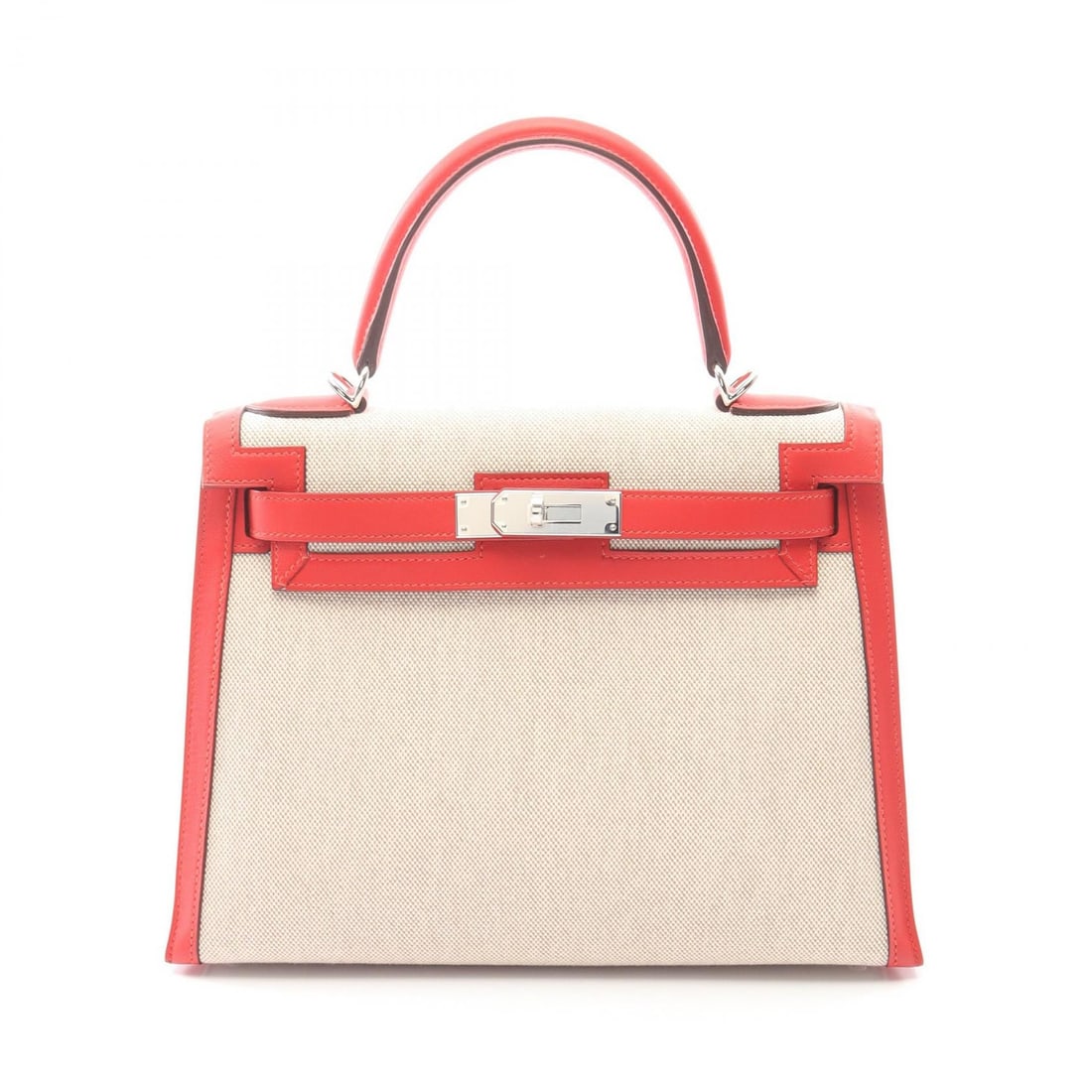 Hermes Kelly 28 Ecru Toile H 2Way: Ecru Kelly 28 handbag in canvas, leather, and Toile H / Swift leather. Includes shoulder strap, clochette, key, and cadena. 28 x 21 x 11 cm; handle 28 cm; shoulder up to 90 cm.