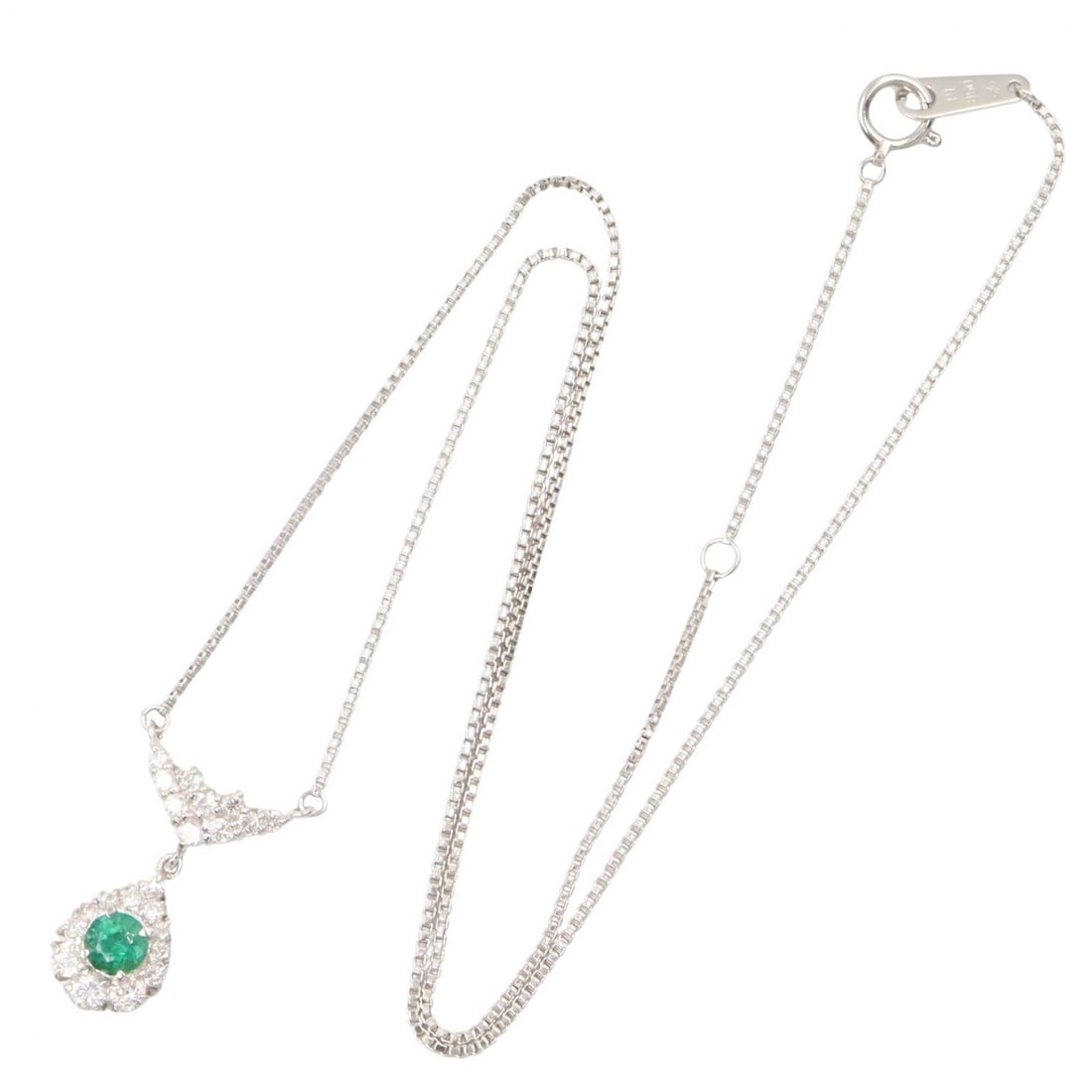 Pt850 Emerald Diamond Necklace - 2