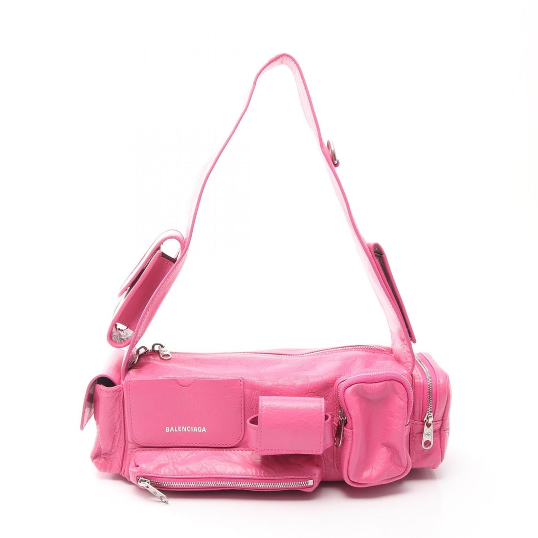 Balenciaga Super Busy Shoulder Pink: Super Busy shoulder bag in pink leather. Size: W31 x H9 x D10.5 cm. Strap drop 27 cm. Shoulder 65 cm.