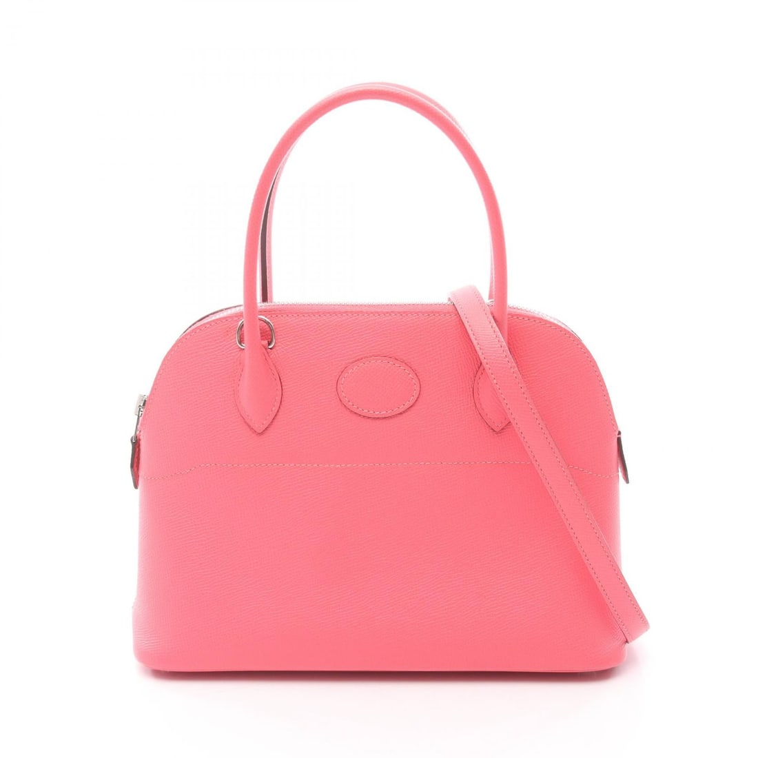 Hermes Bolide 27 Rose Azalee 2Way: Rose azalee Bolide27 handbag in leather, Calfskin (cowhide), and Epsom. Includes shoulder strap. 26 x 18.5 x 10 cm; handle 32 cm; shoulder up to 90 cm. Model 041693CK.