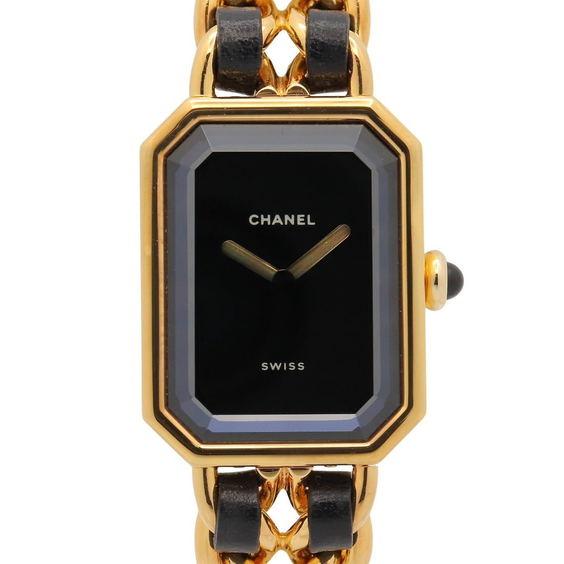 Chanel Premiere M H0001 Gold Plated Black: Watch. Color: Black. Material: Gold Plated, leather. Model H0001. Case 26mm x 20mm; max wrist 14.5cm.