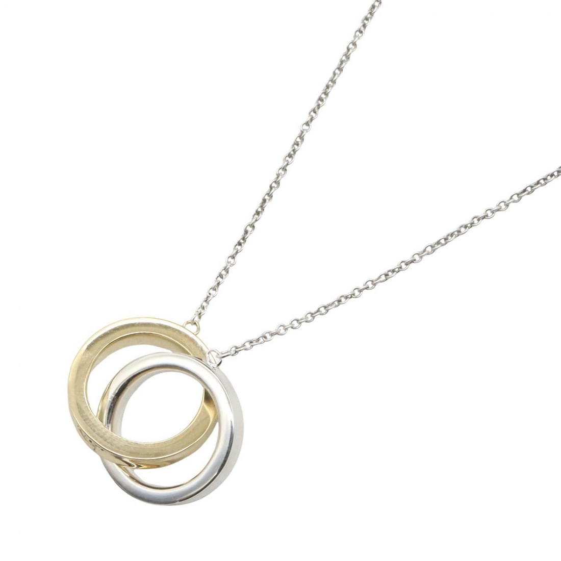 Tiffany W Ring Necklace Gold Silver: W-ring necklace in K18 yellow gold and Silver925. Neck size 40cm. Motif 25mm wide x 14mm high. Weight 5.8g.