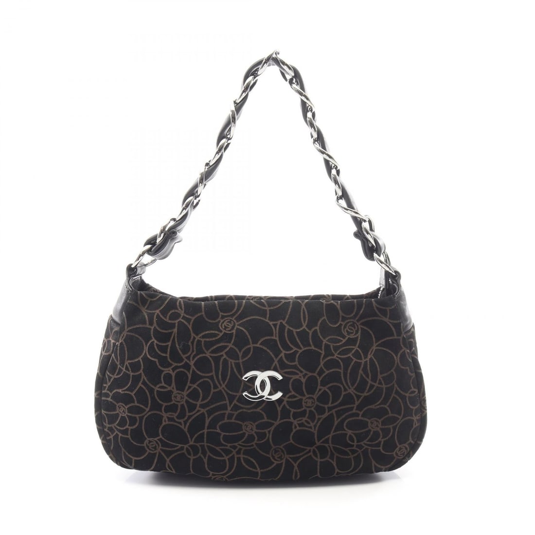 Chanel Camelia Black Suede Lambskin: Black Camelia bag in suede and lambskin. Size: W26 x H17 x D7 cm. Handle 47 cm.
