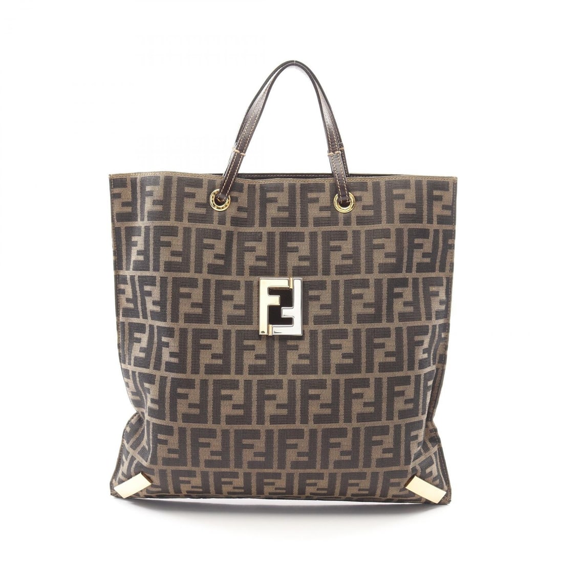 Fendi Zucca Tote Brown Nylon: Brown Zucca tote bag in nylon and leather. Size: W34 x H35 x D1 cm. Handle 28 cm.