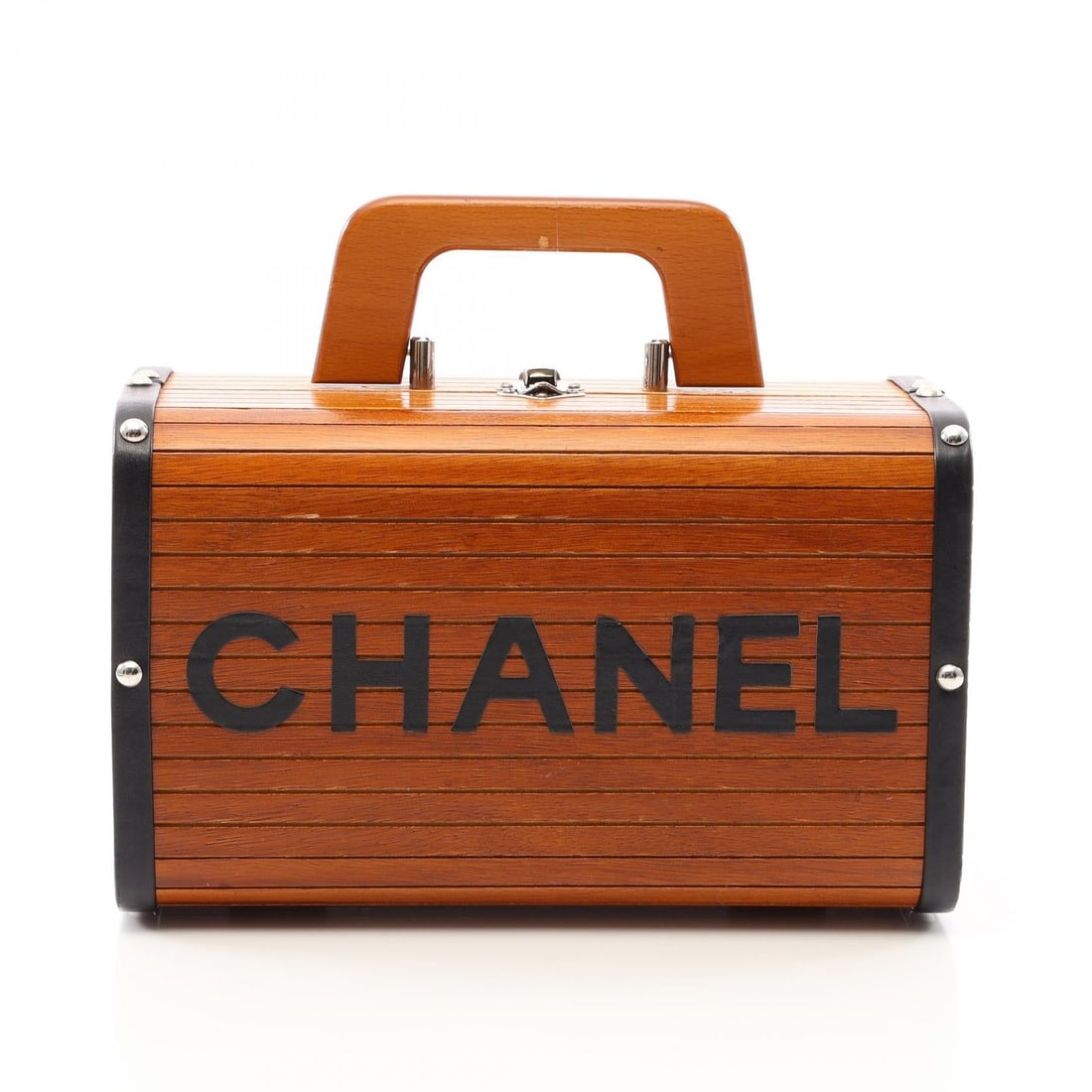 Chanel Coco Mark Black Leather Wood: Black COCO Mark bag in leather and wood. Size: W25 x H15 x D12 cm. Handle 23 cm.