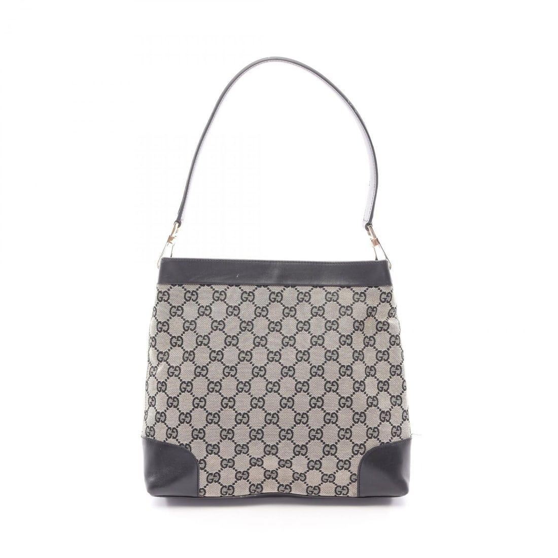 Gucci GG Canvas Shoulder Bag Black Beige: Black and beige GG canvas shoulder bag with leather trim. Size: W28 x H26 x D6 cm. Shoulder 56 cm.