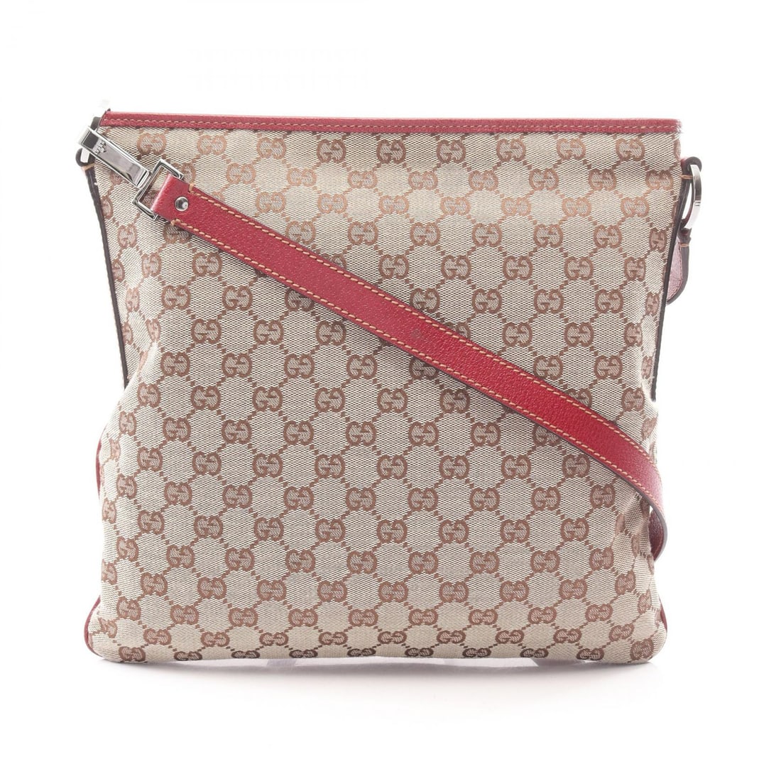 Gucci GG Canvas Shoulder Beige Bordeaux: Beige and bordeaux GG canvas shoulder bag with leather trim. Size: W31 x H30 x D2 cm. Shoulder 119 cm.