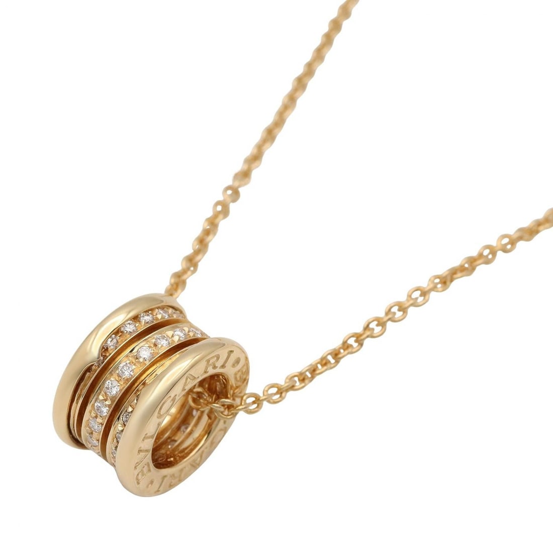 Bvlgari B.zero1 Diamond Necklace 18K Gold: B.zero1 diamond necklace in K18 yellow gold with diamond. Neck size 40.5cm. Motif 13.7mm wide x 14.4mm high. Weight 12.5g.