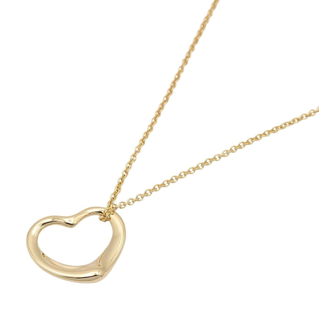 Tiffany Open Heart Necklace 18K Yellow Gold: Open Heart necklace in K18 yellow gold. Neck size 41cm. Motif 14.8mm wide x 13.4mm high. Weight 3.2g.