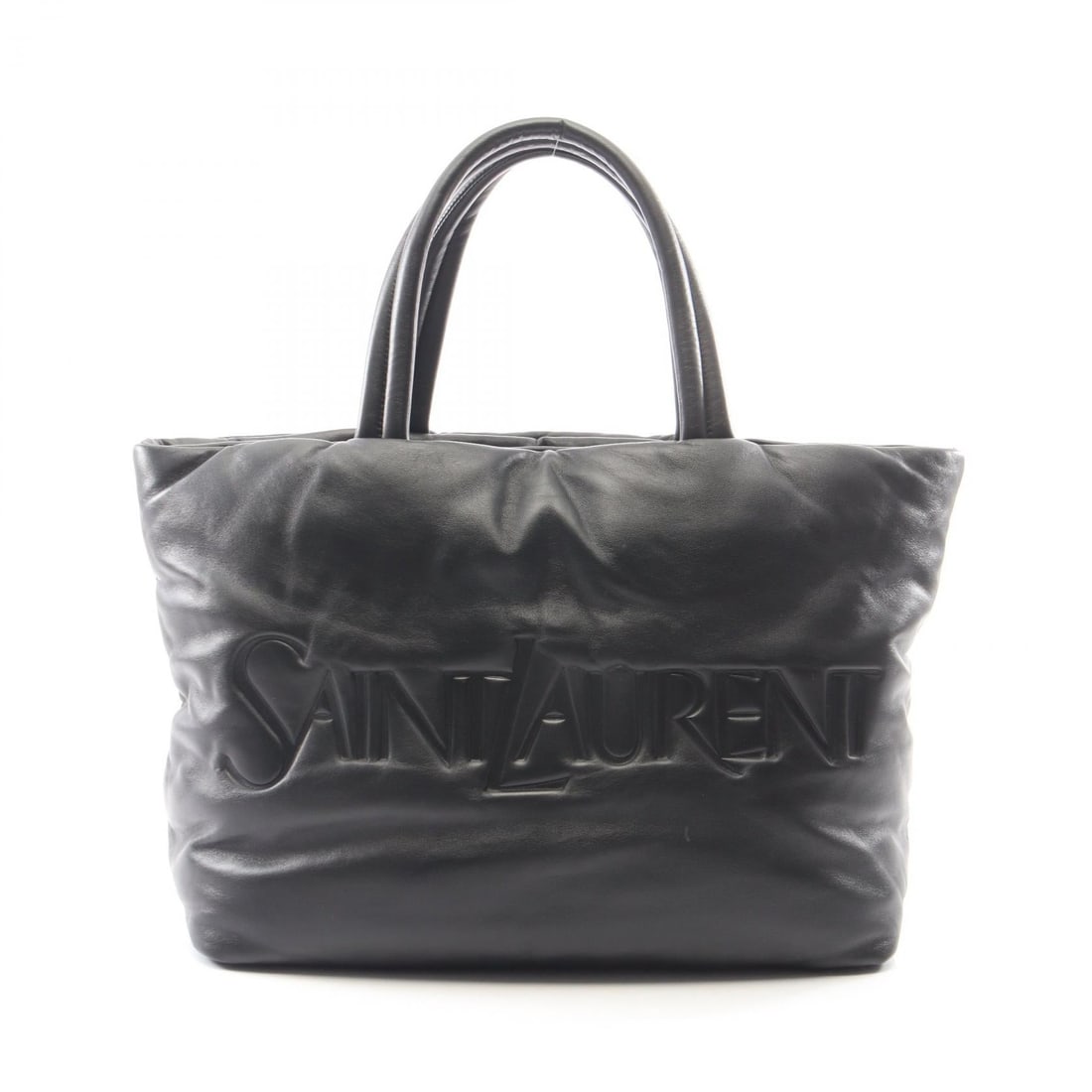 Saint Laurent Wide Puffer Tote Black: Wide Puffer tote bag in black leather. Size: W41 x H35 x D16 cm. Handle 49 cm.