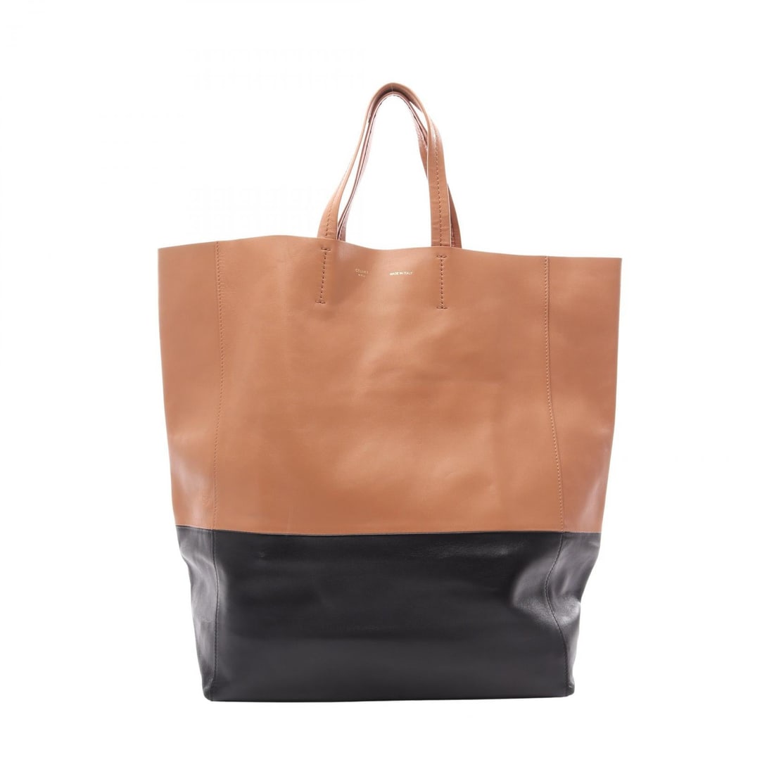 Celine Horizontal Kava Tote Brown Black: Horizontal Kava tote bag in brown and black leather. Size: W31 x H41 x D13 cm. Handle 31.5 cm.
