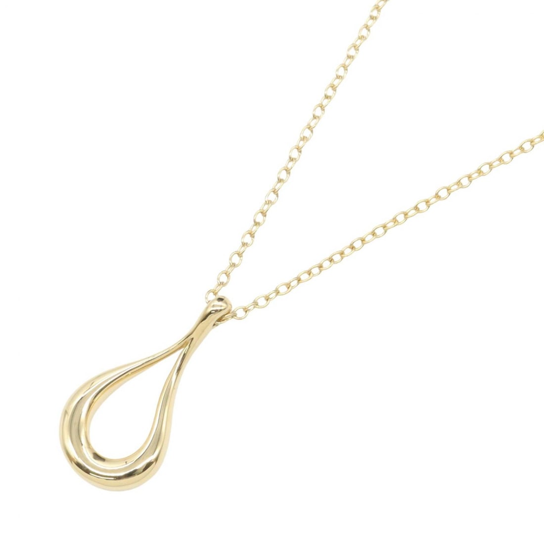 Tiffany Open Teardrop Necklace Gold: Open teardrop necklace in K18 yellow gold. Neck size 40.5cm. Motif 10mm wide x 20mm high. Weight 3.7g.