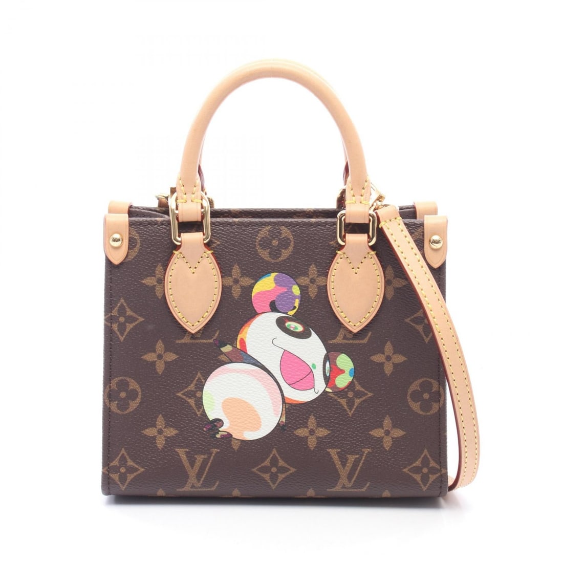 Louis Vuitton x TM OnTheGo BB Panda 2Way: Brown LV × TM OnTheGo BB Monogram Panda 2WAY handbag in PVC coated canvas and leather. Includes shoulder strap. 18 x 15 x 8 cm; handle 23 cm; shoulder 100-124 cm. Model M13668.