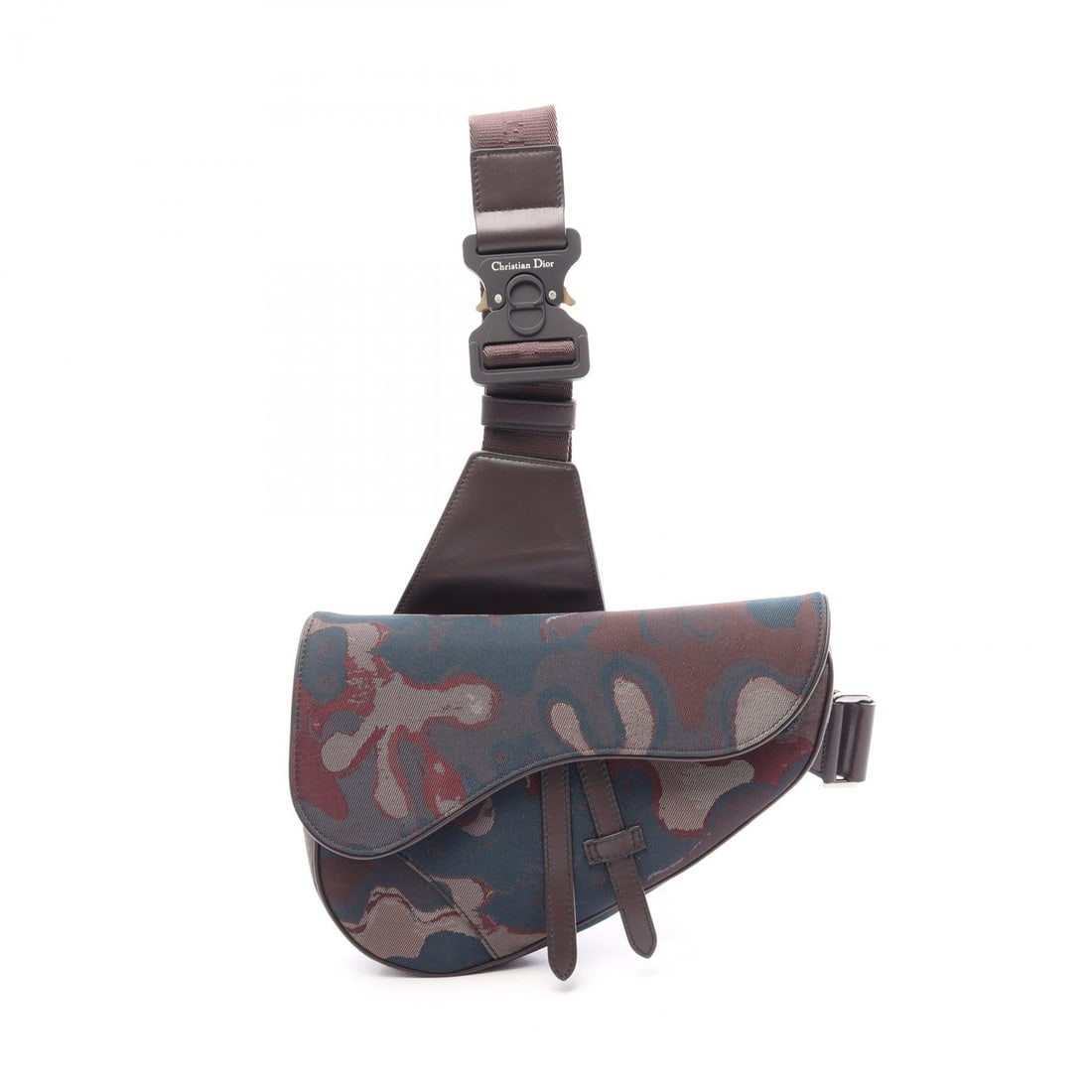 Dior x Peter Doig Saddlebag Brown Multi: Dior × PETER DOIG Saddlebag waist bag body bag in brown and multicolor canvas with leather trim. Size: W26 x H16 x D4.5 cm. Shoulder 86-108 cm.