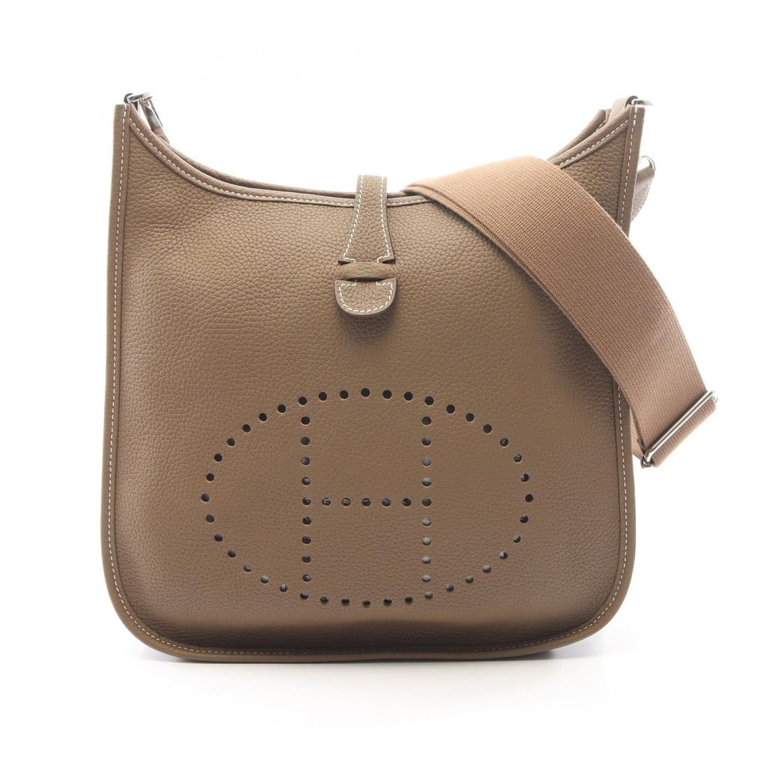 Hermes Evelyne 3 PM Etoupe Grey: Evelyne 3 Troyes PM shoulder bag in Etoupe Grey Taurillon Clemence leather. Size: W28 x H26.5 x D7 cm. Shoulder 92-134 cm.