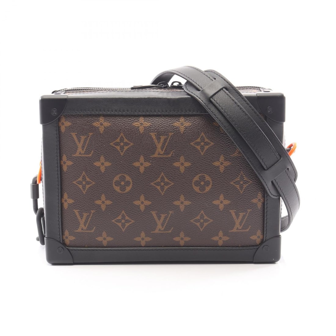Louis Vuitton Soft Trunk Brown Black: Soft Trunk shoulder bag in brown and black PVC coated canvas with leather trim. Size: W24.5 x H17.5 x D9.5 cm. Shoulder 115-130 cm.